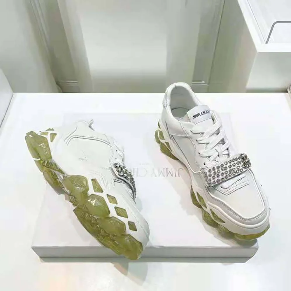 Jimmy Choo Diamond X Strap/F White Calf Leather Low Top Trainers with Crystal Strap for Women