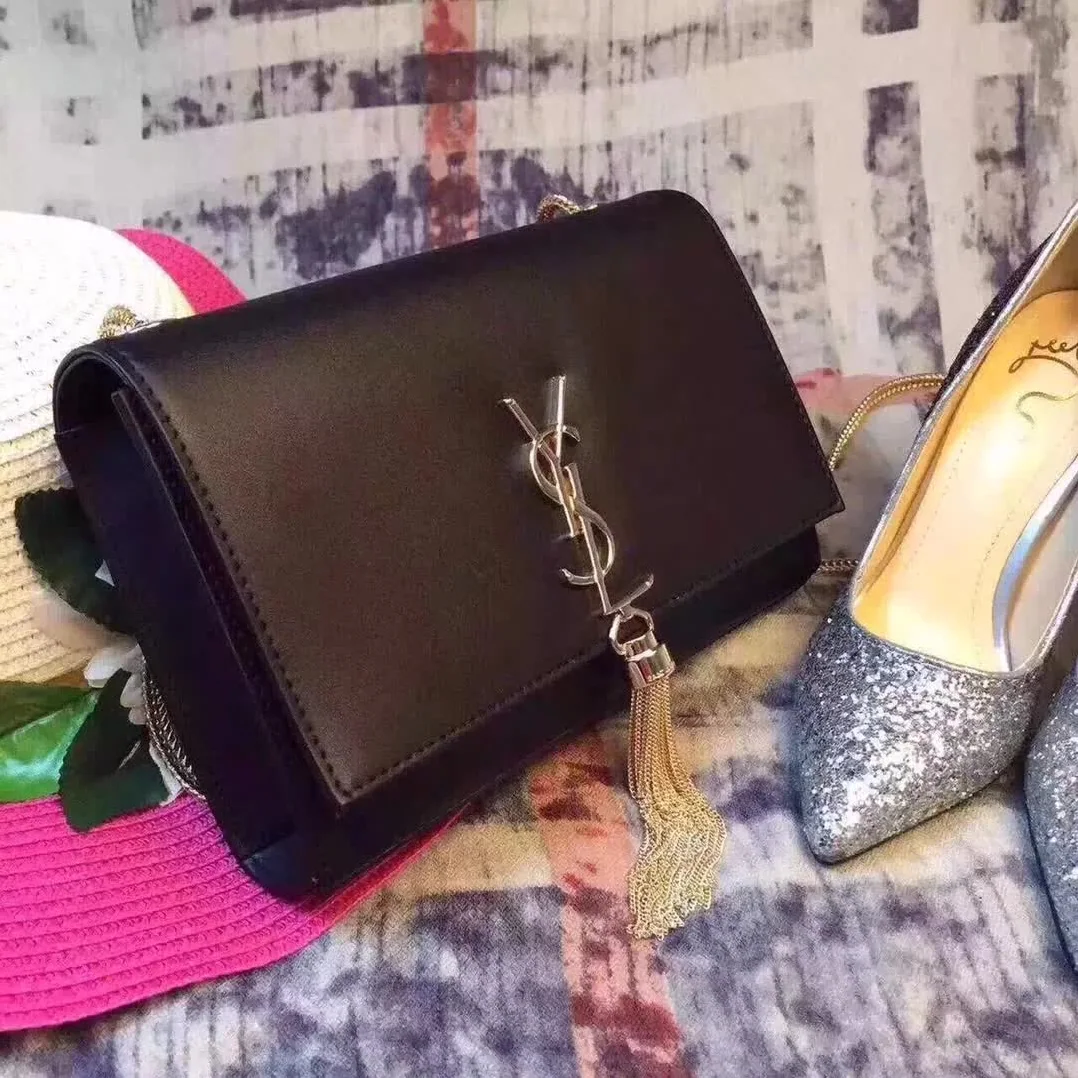 Saint Laurent YSL Medium Kate Tassel Chain Bag Calfskin Leather in Black