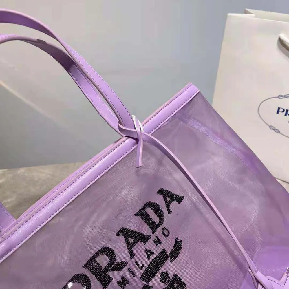 Prada Sequined Mesh Tote Bag for Women in Purple Prada Sequined Mesh Tote Bag for Women in Purple