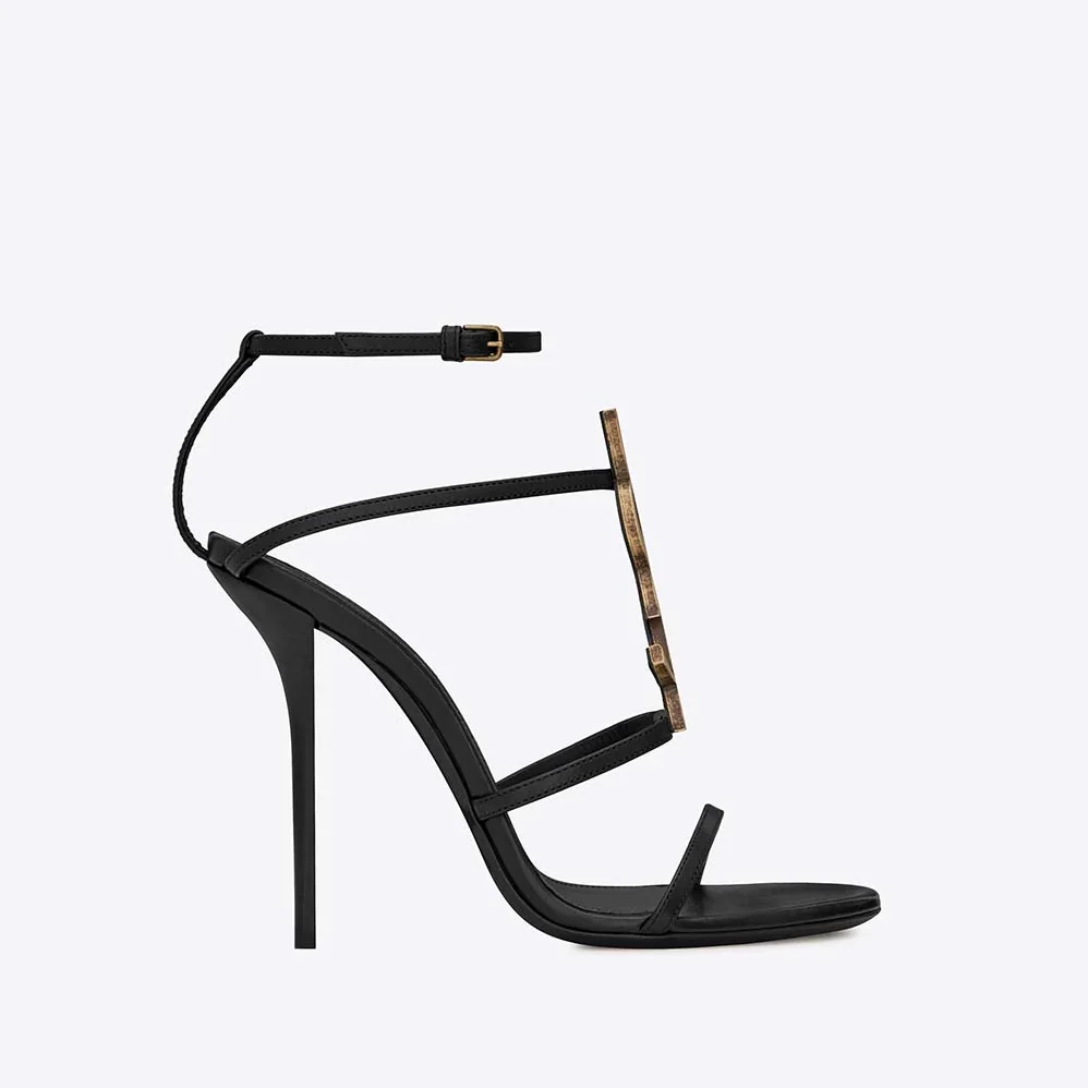 Saint Laurent YSL Cassandra Sandal Gold Logo Smooth 11cm Heel for Women Saint Laurent YSL Cassandra Sandal Gold Logo Smooth 11cm Heel for Women