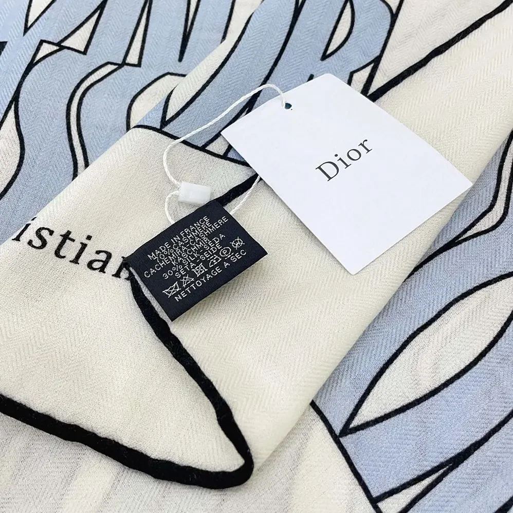Dior Miss Dior Allover 90 Square Scarf White and Pale Blue Silk Twill for Unisex