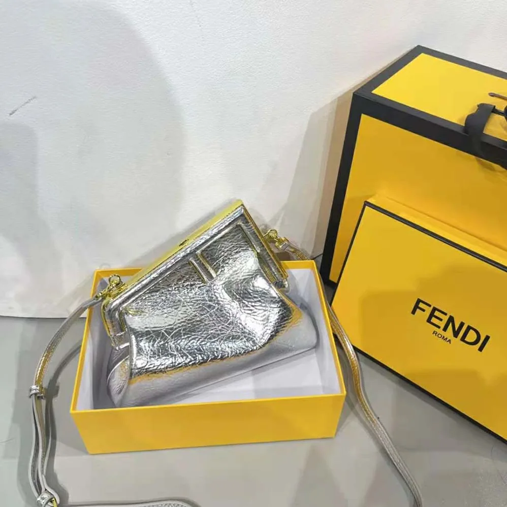 Fendi First Small Silver Laminated Leather Bag for Women Fendi First Small Silver Laminated Leather Bag for Women