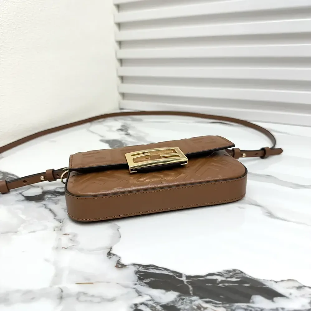 Fendi Baguette Phone Pouch Brown Nappa Leather Pouch for Women Fendi Baguette Phone Pouch Brown Nappa Leather Pouch for Women