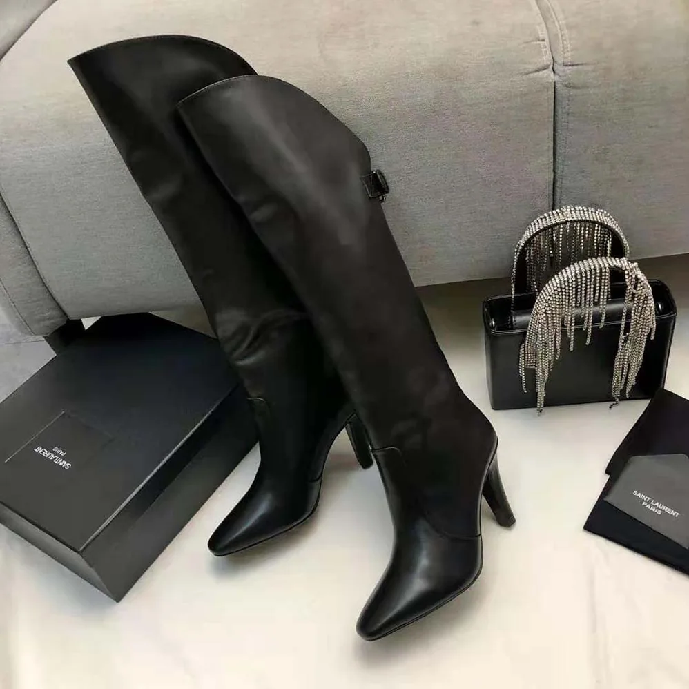 Saint Laurent YSL Harper Boots in Smooth Leather for Women in Black