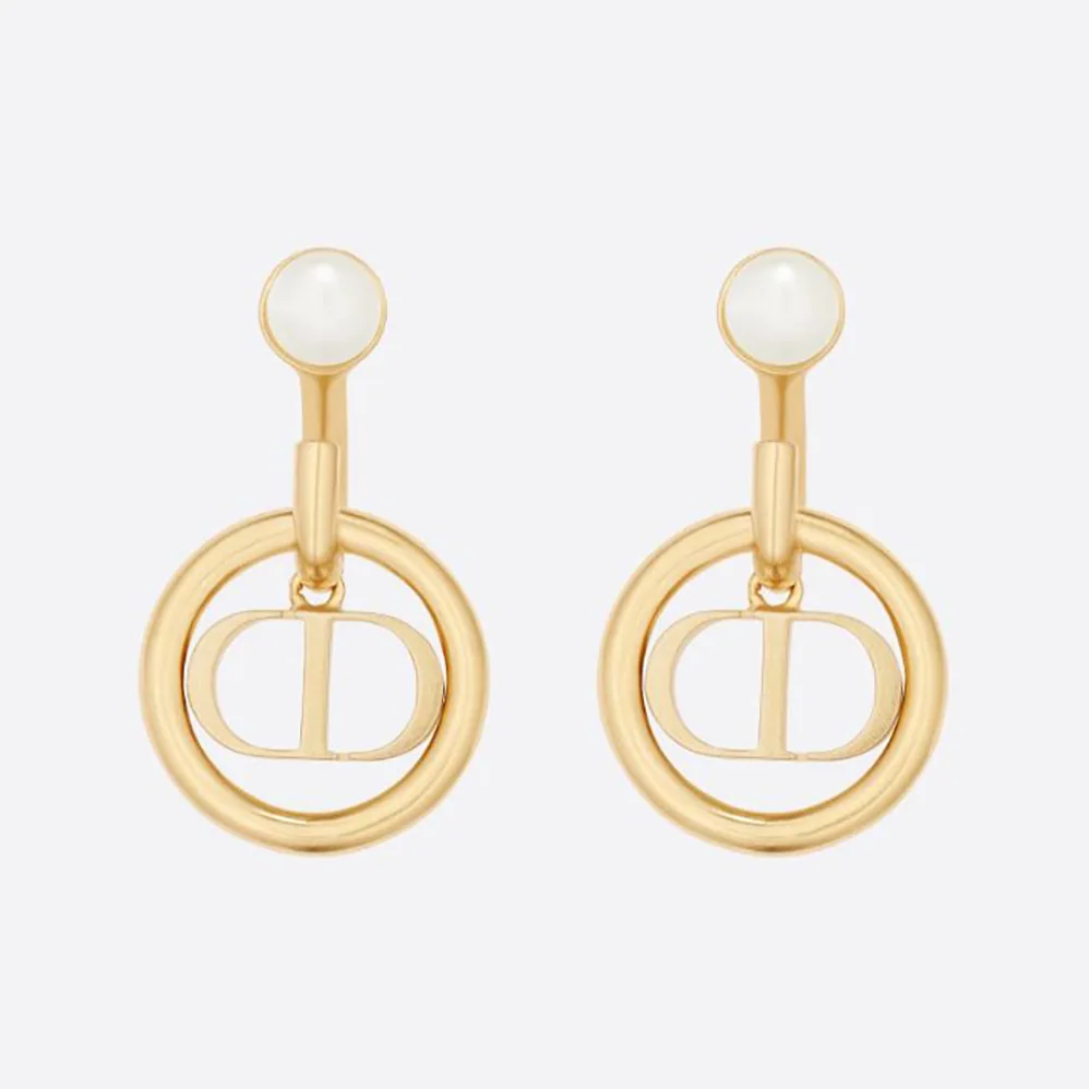 Dior 30 Montaigne Earrings Gold-Finish Metal and White Resin Pearls for Women