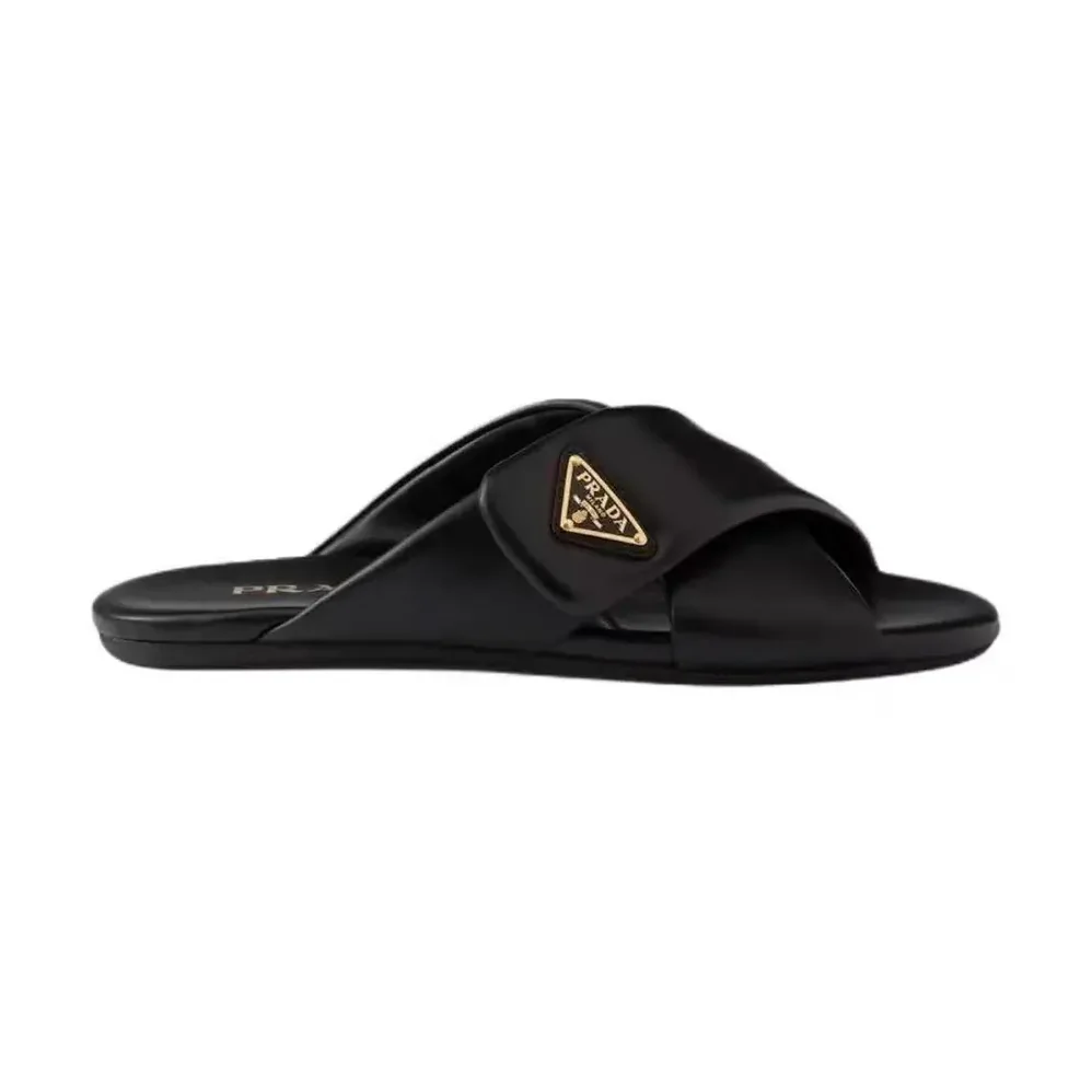 Prada Nappa Leather Slides for Women in Black