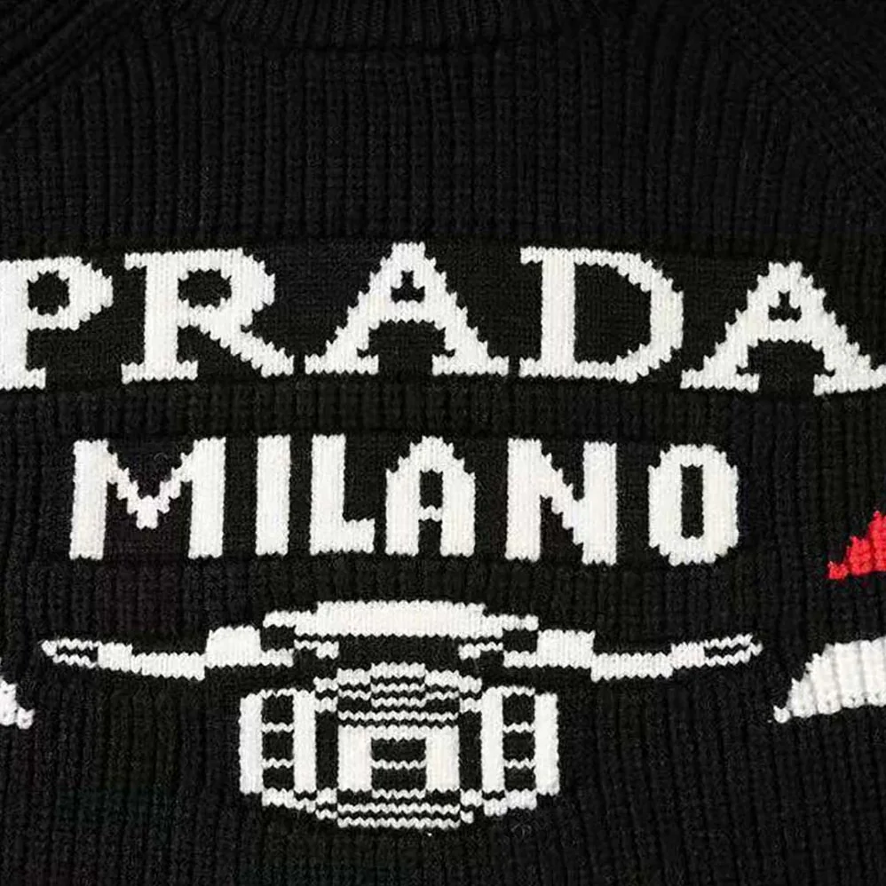 Prada Cashmere Ribbed Knit Sweater with Sleek for Women in Black