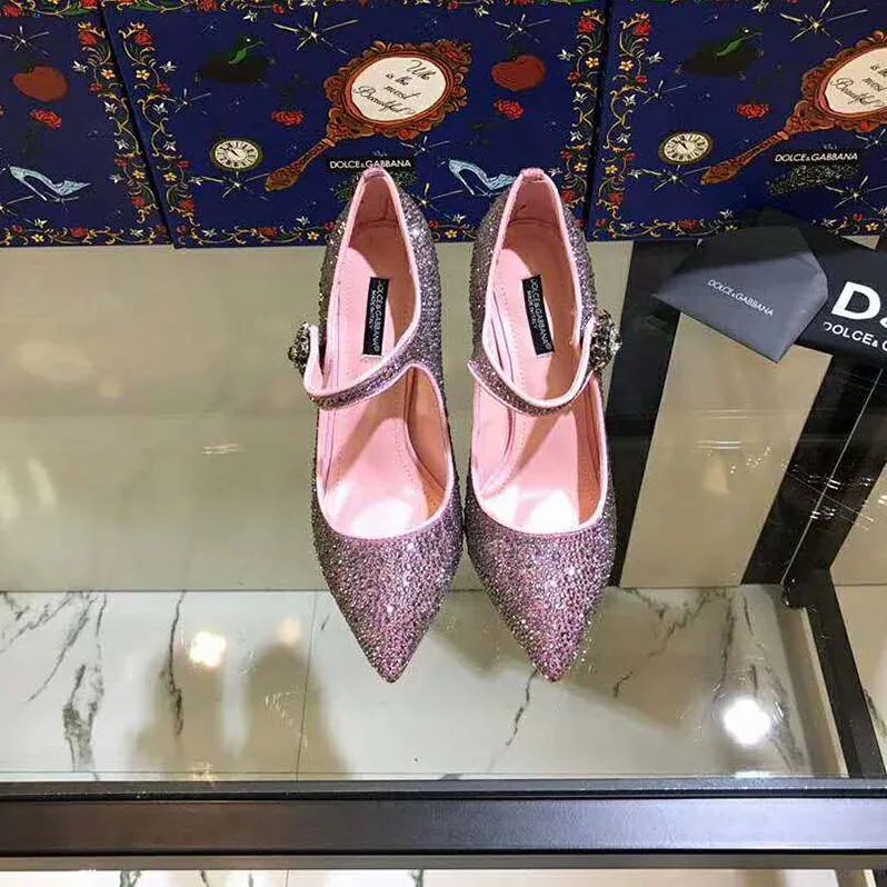 Dolce Gabbana D&G Shoes Satin Mary Janes with Crystals 100mm Heel for Women