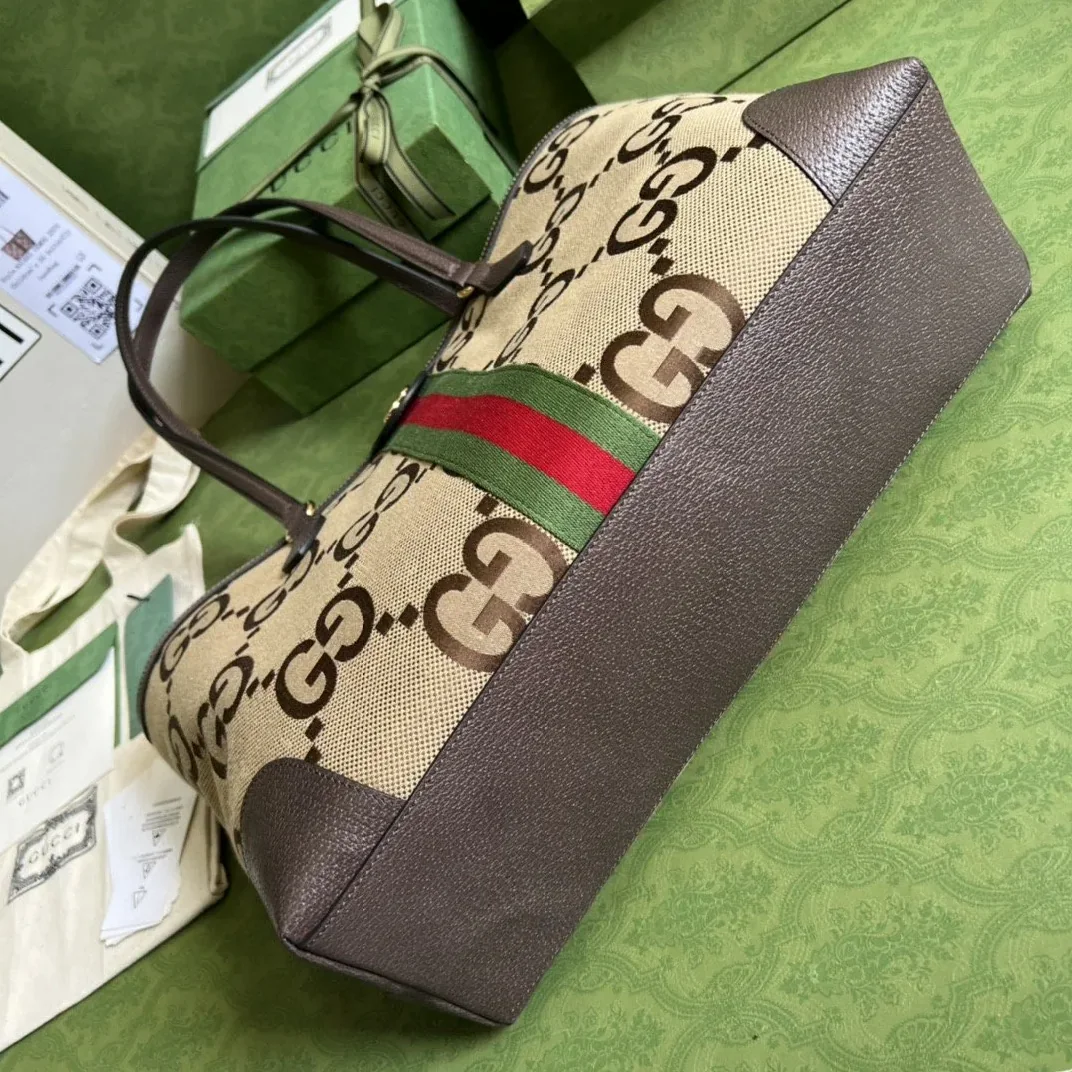 Gucci Ophidia Jumbo GG Medium Tote Bag in Camel/ Ebony Jumbo Canvas Gucci Ophidia Jumbo GG Medium Tote Bag in Camel/ Ebony Jumbo Canvas