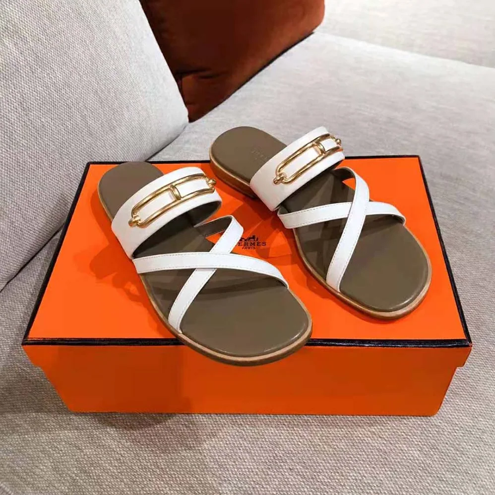 Hermes Claire Sandal in Calfskin Leather for Women in White Hermes Claire Sandal in Calfskin Leather for Women in White