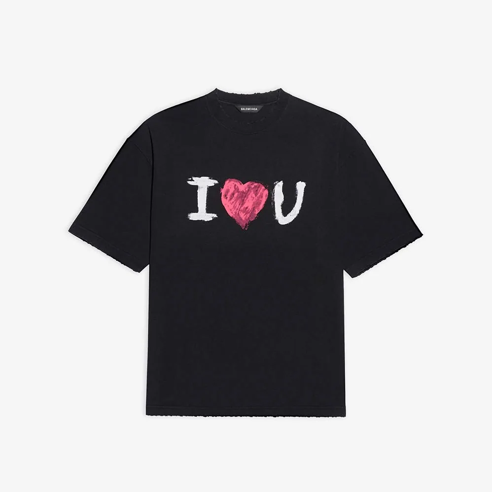 Balenciaga I Love U Medium Fit T-shirt in Black Vintage Jersey for Women