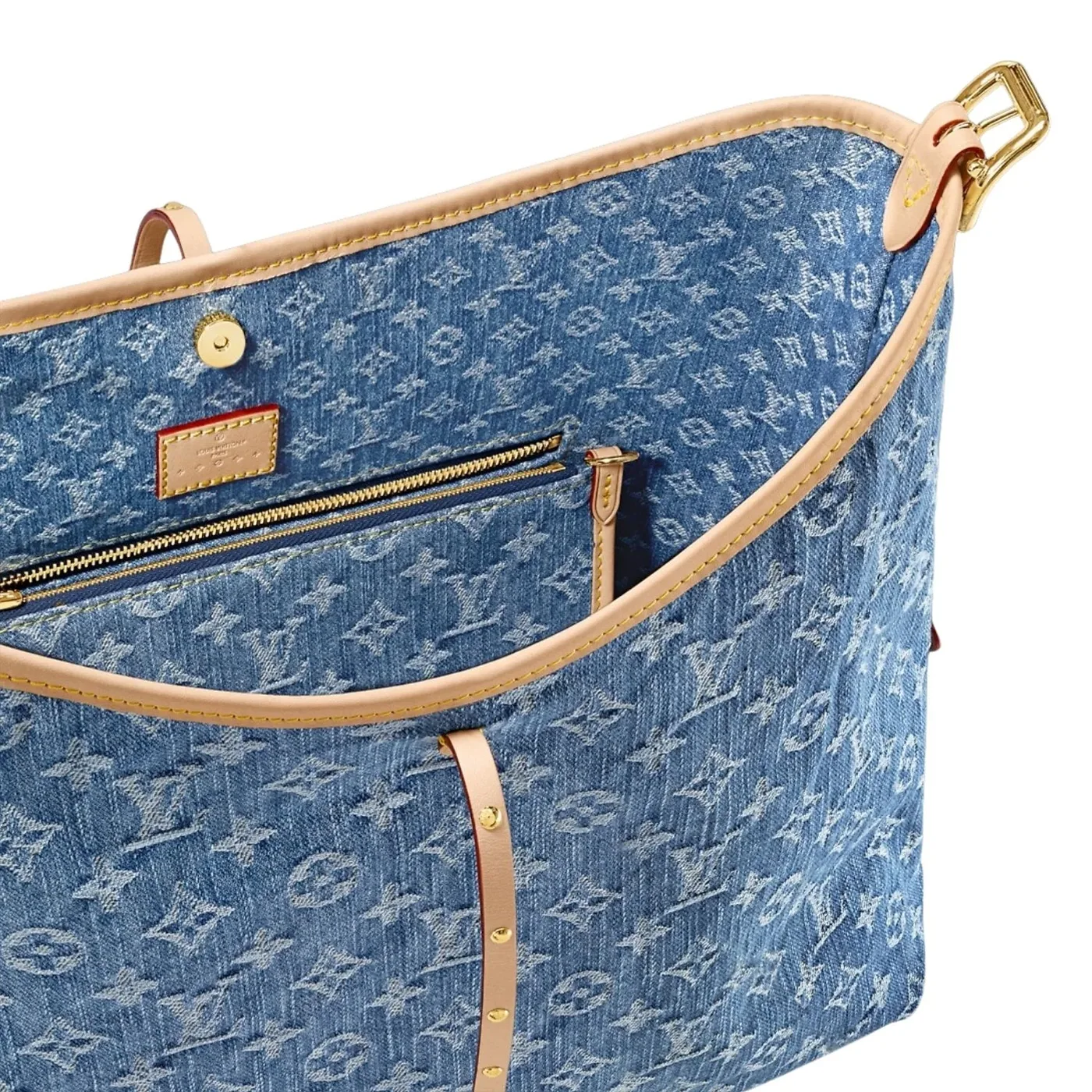 Louis Vuitton CarryAll MM Shoulder Bag in Blue Denim Gold Hardware
