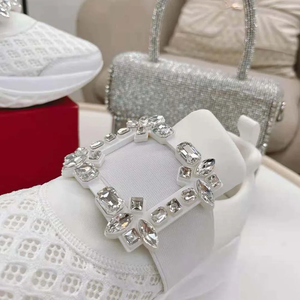 Roger Vivier Viv' Run Strass Buckle Sneakers in Technical Fabrics for Women in White