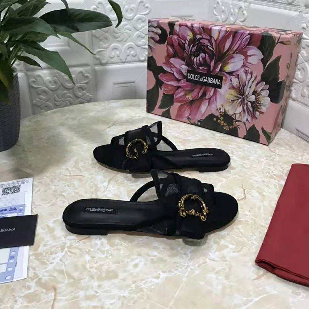 Dolce Gabbana D&G Mesh Mules with Baroque DG Logo for Women