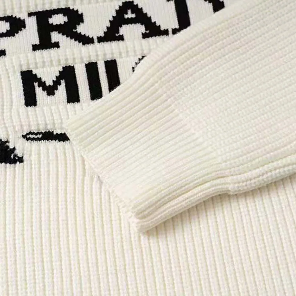 Prada Cashmere Ribbed Knit Sweater with Sleek for Women in White