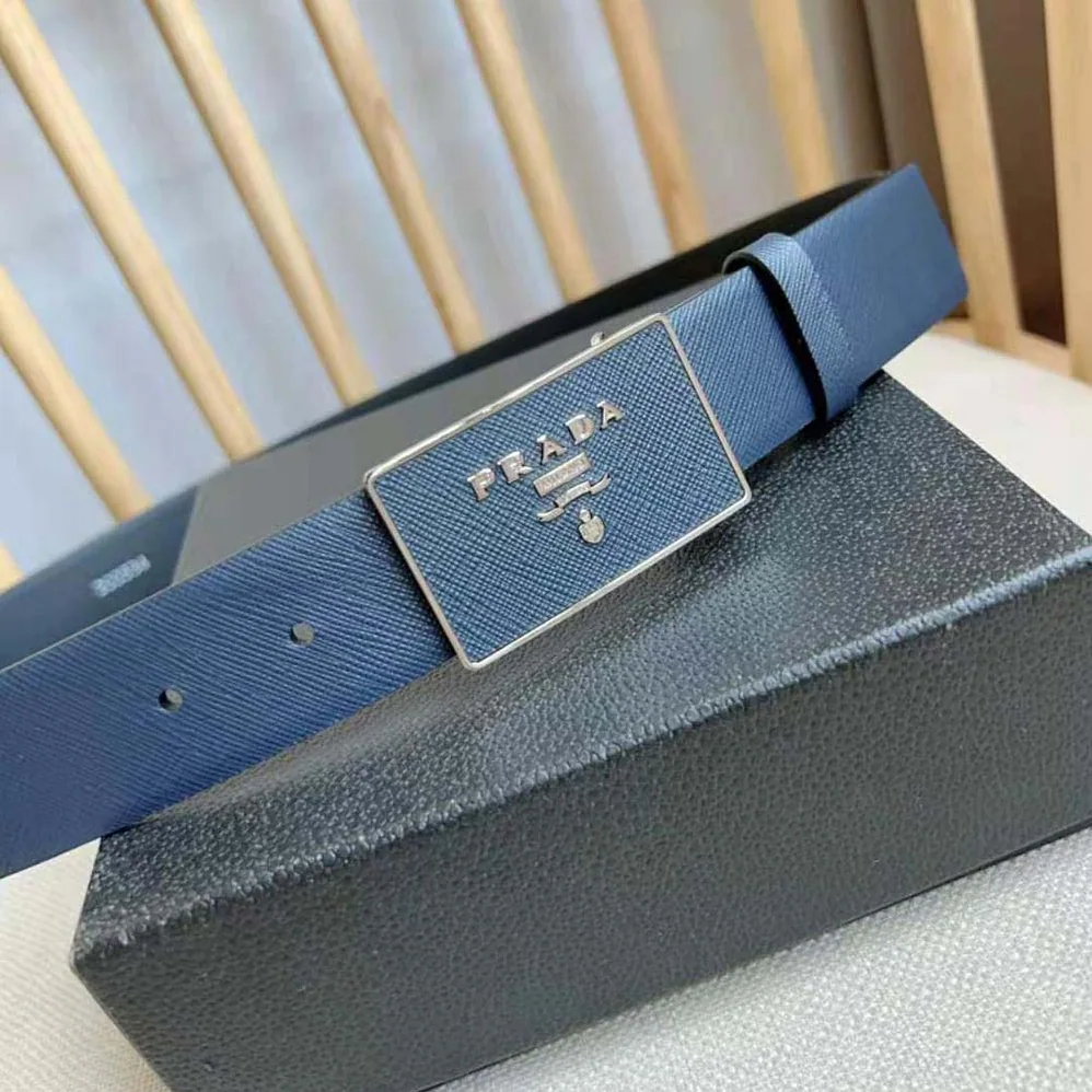 Prada Saffiano Leather Belt for Men in Navy Prada Saffiano Leather Belt for Men in Navy