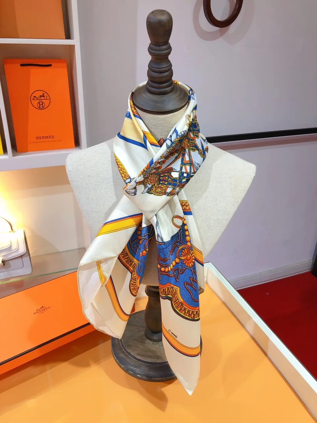 Hermes Les Parfums Monochrome Silk Scarf White Hermes Les Parfums Monochrome Silk Scarf White