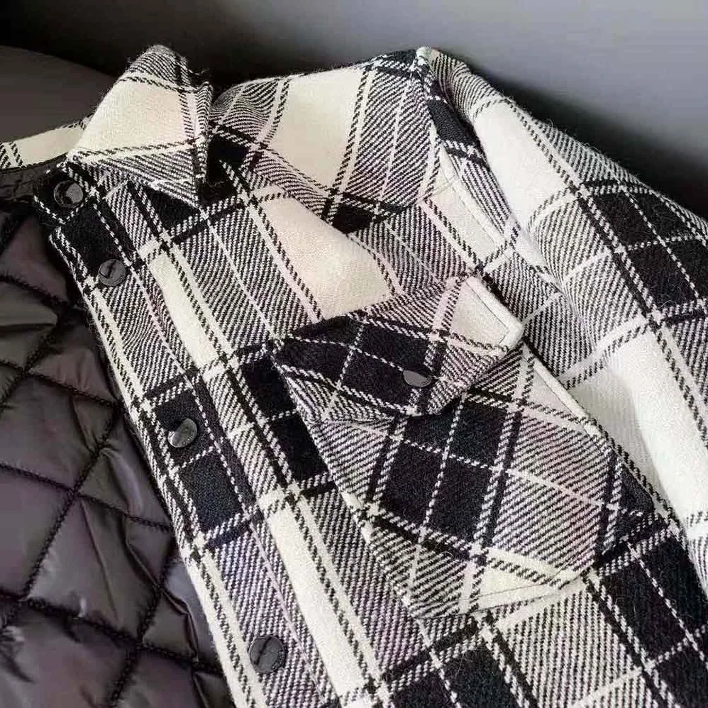 Celine Hooded Overshirt in Checked Wool for Women