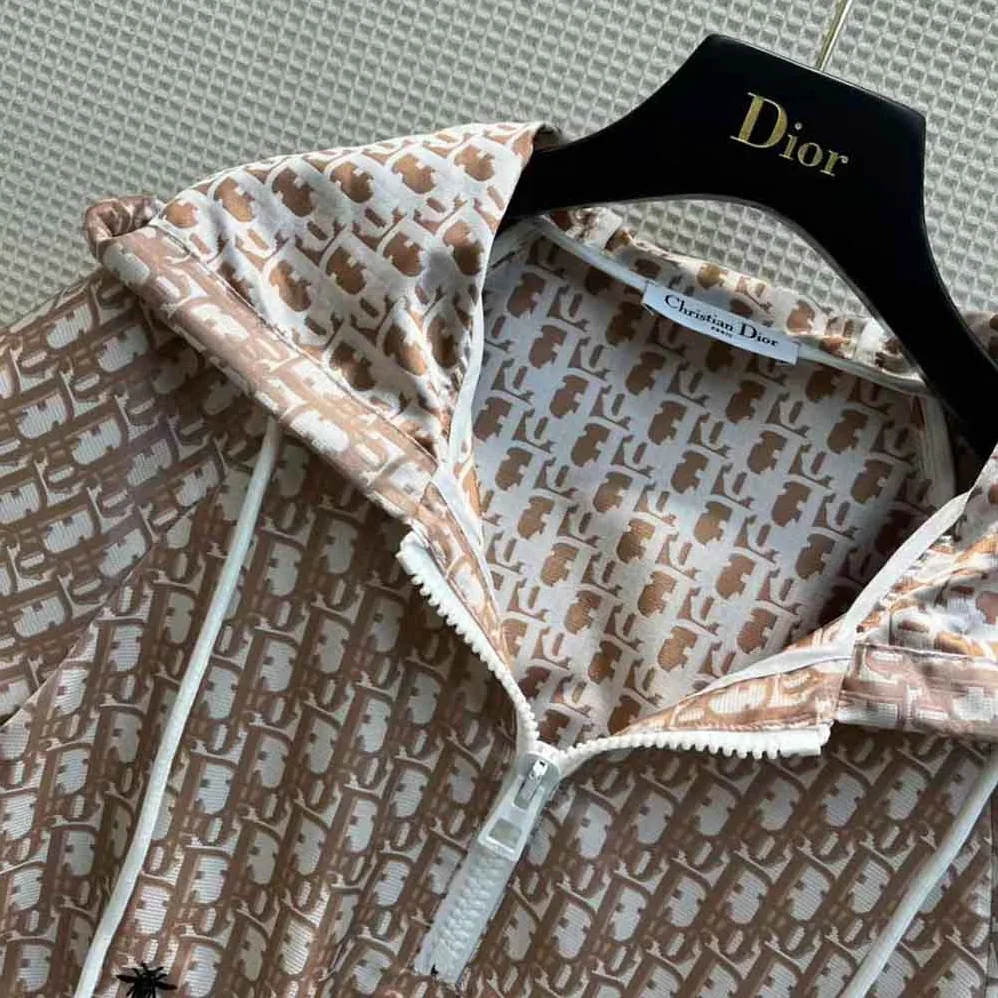 Dior Short Hooded Dress Rose Des Vents Technical Taffeta Jacquard for Women