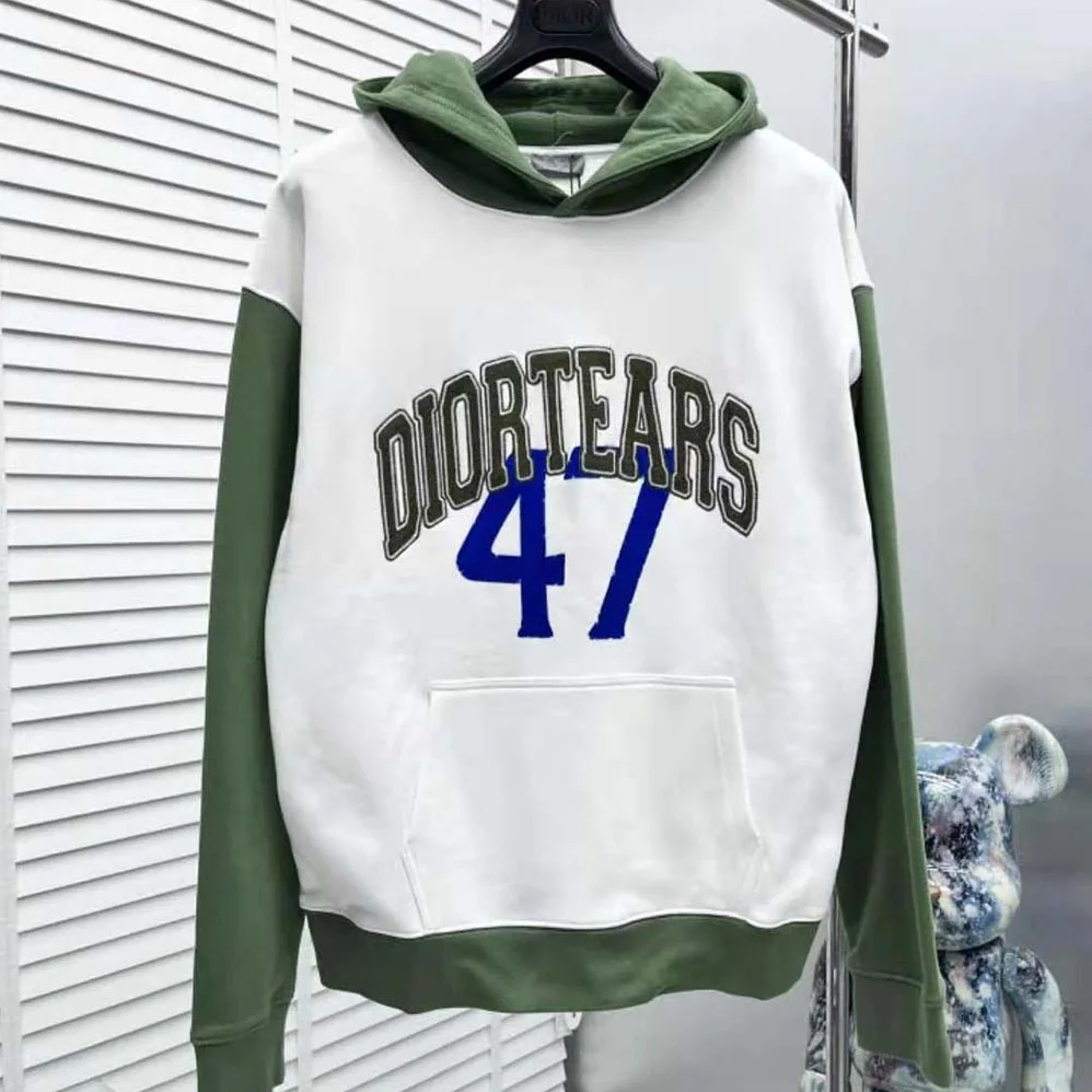 Dior Tears Oversized Hooded Sweatshirt White and Green Cotton Fleece for Men