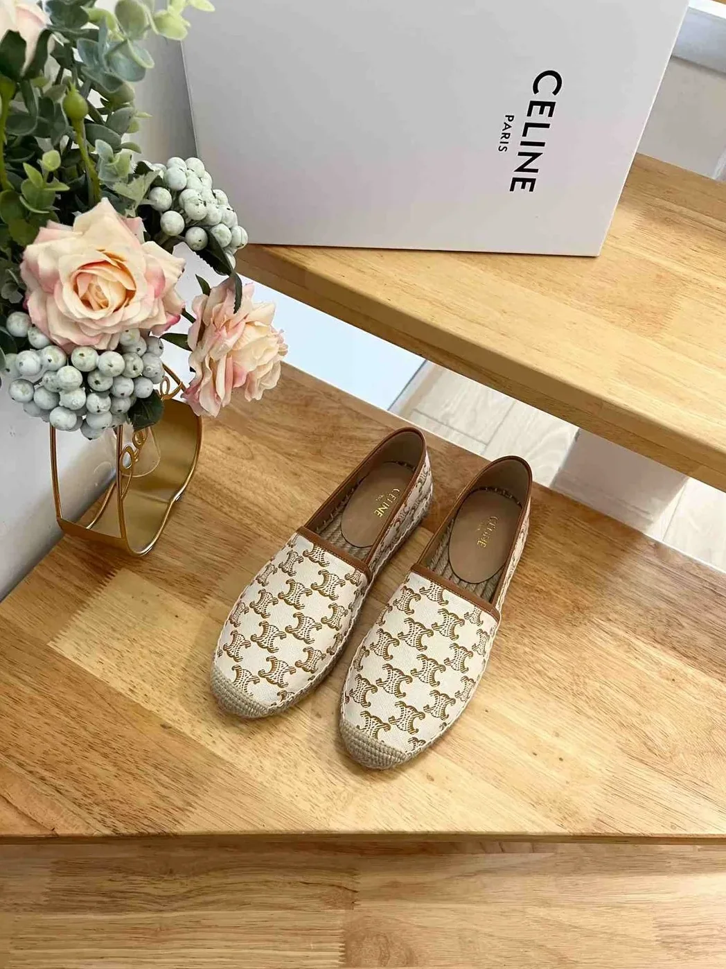 Celine Flat Espadrille With Triomphe In Triomphe Canvas White .01EC Celine Flat Espadrille With Triomphe In Triomphe Canvas White .01EC