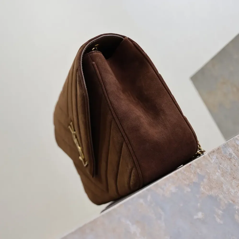 Saint Laurent YSL Loulou Large In Matelassé Suede for Women in Brown Saint Laurent YSL Loulou Large In Matelassé Suede for Women in Brown