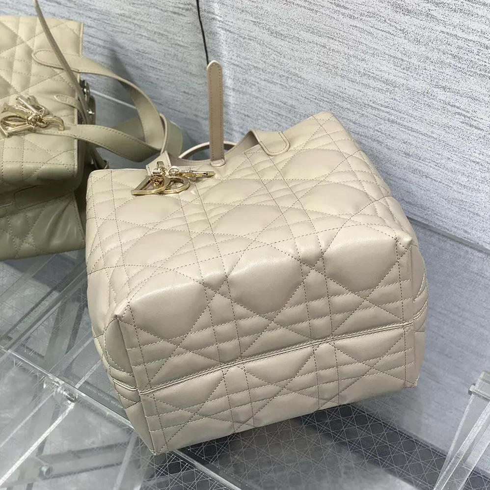 Dior Medium Dior Toujours Vertical Tote Bag Powder Beige Macrocannage Calfskin for Women