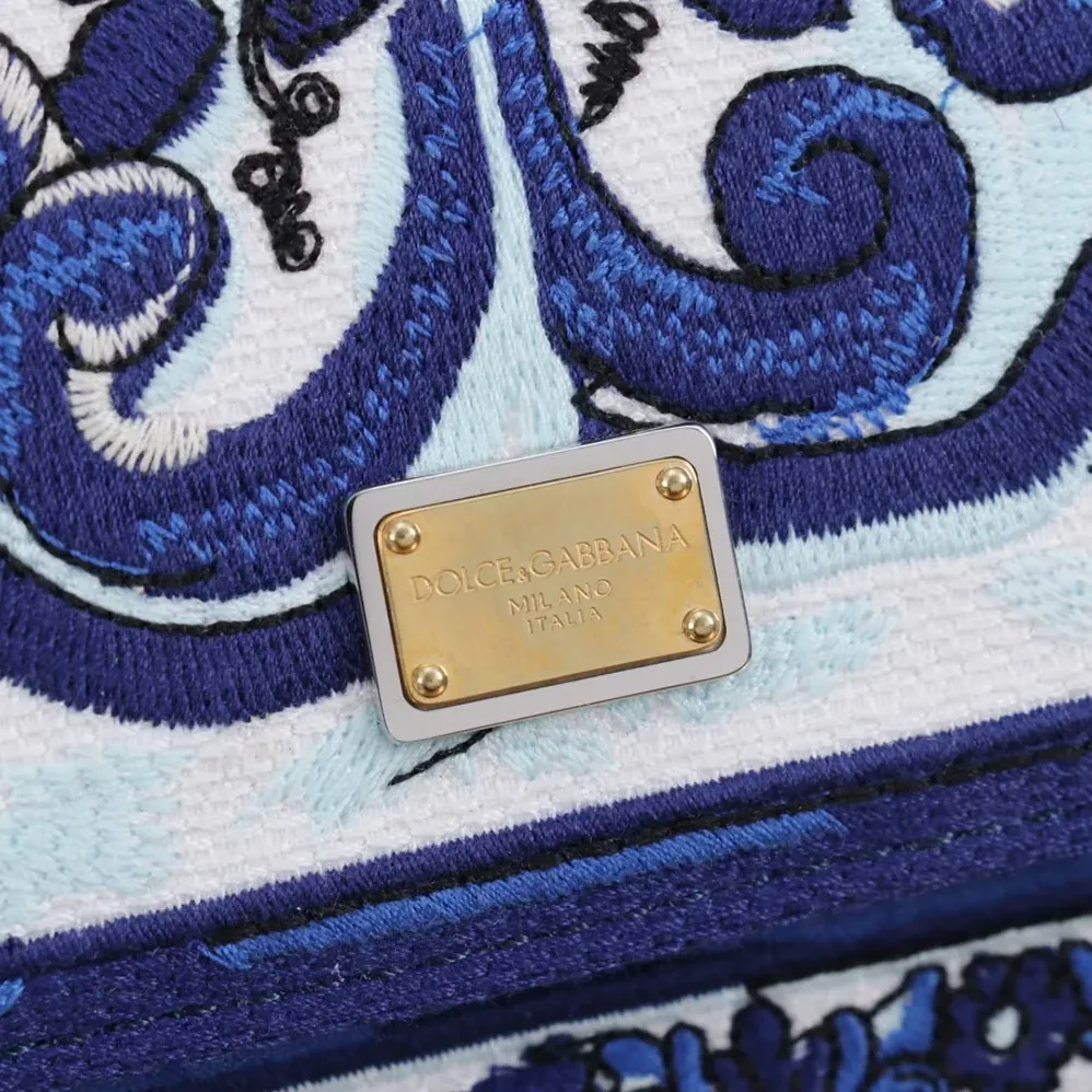 Dolce Gabbana D&G Small Sicily Handbag with Majolica Embroidery for Women in Blue Dolce Gabbana D&G Small Sicily Handbag with Majolica Embroidery for Women in Blue