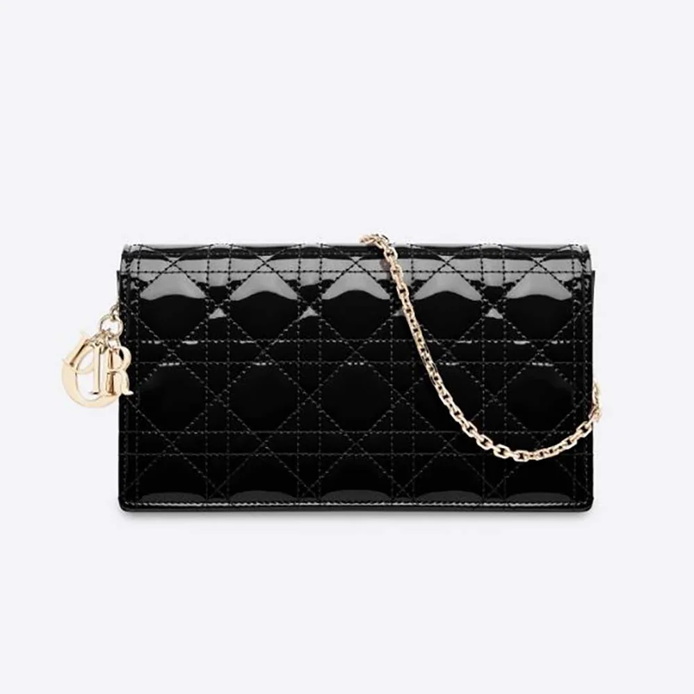Dior Lady Dior Pouch Patent Cannage Calfskin in Black