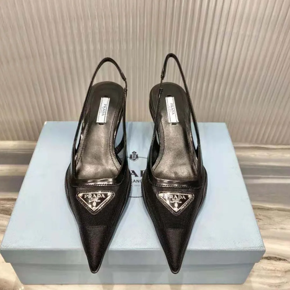 Prada Mesh Fabric Slingback Pumps for Women in Black