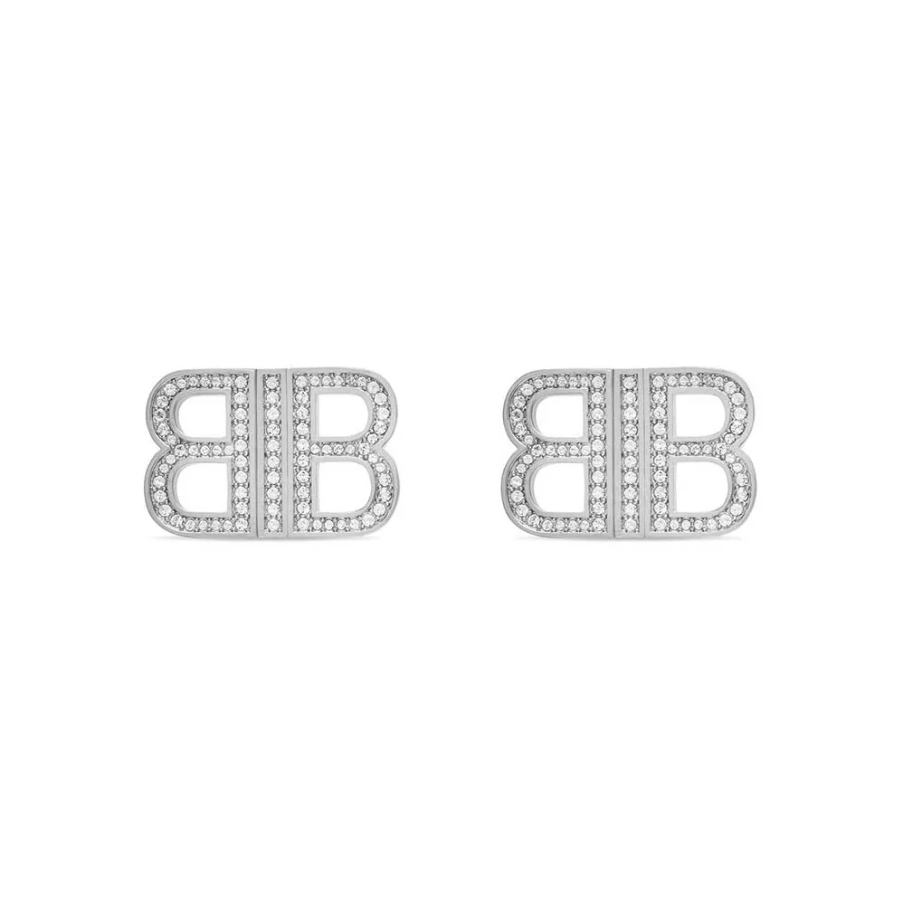 Balenciaga BB 2.0 XS Earrings in Silver Brass and Rhinestones for Women Balenciaga BB 2.0 XS Earrings in Silver Brass and Rhinestones for Women