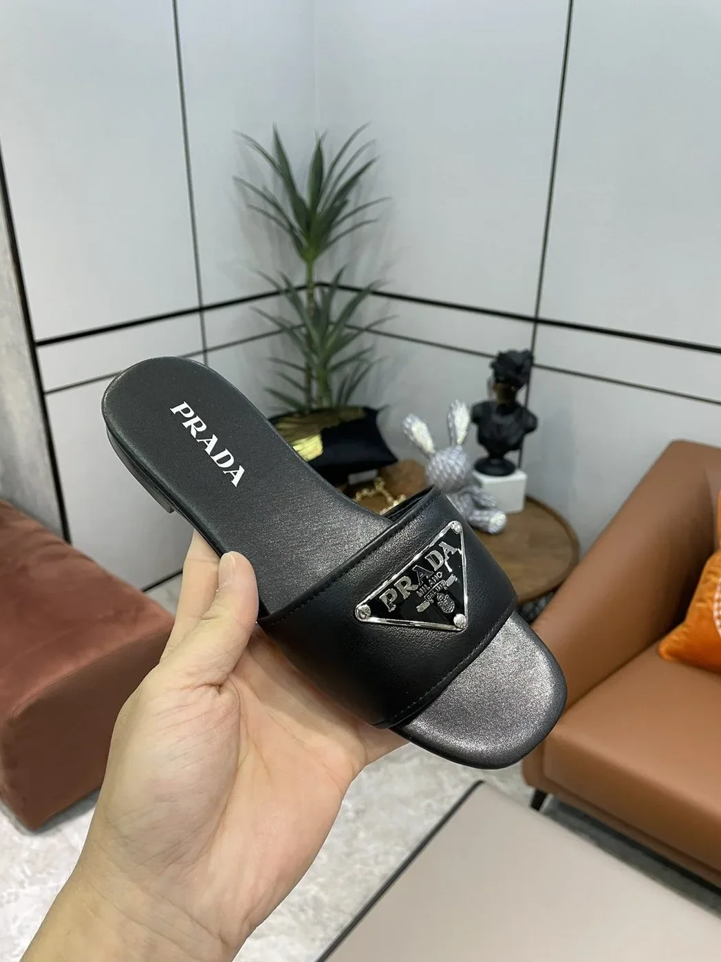 Prada Saffiano Slides Black /