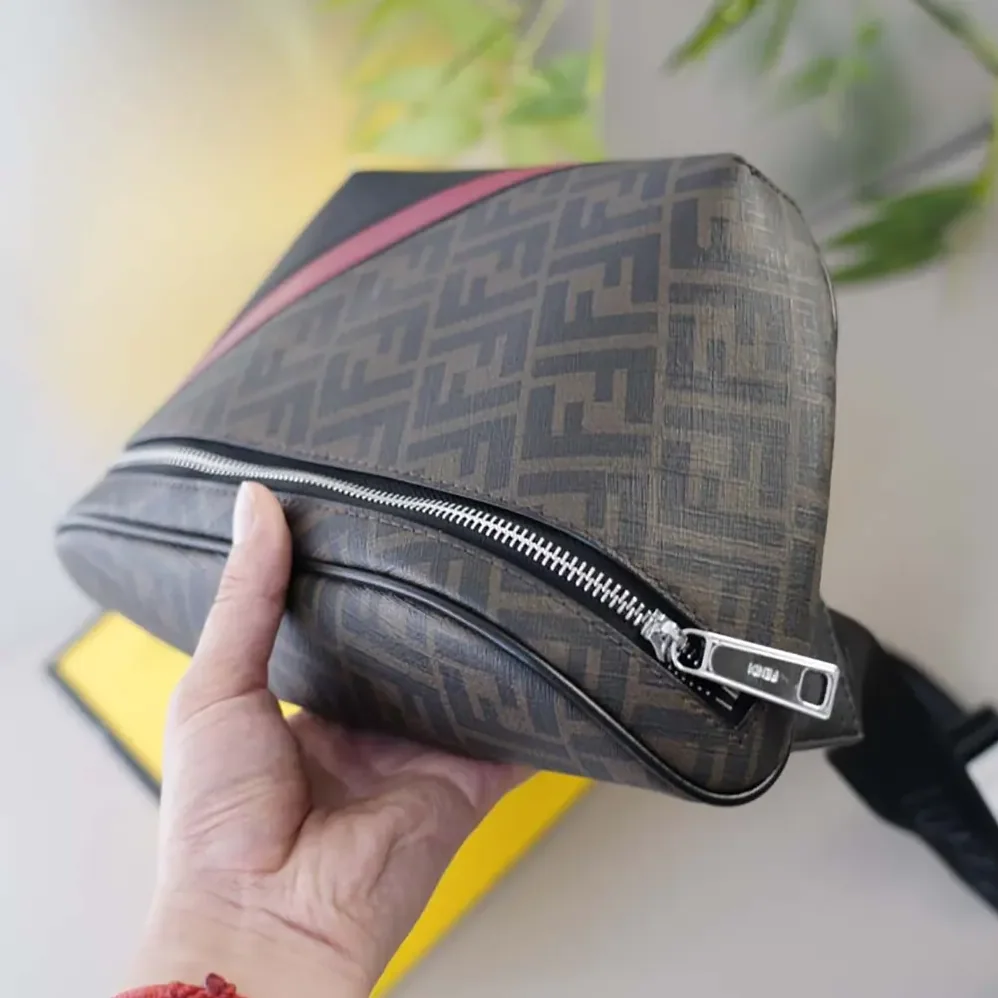 Fendi Diagonal Belt Bag Gray Fabric Belt Bag for Men in Red Fendi Diagonal Belt Bag Gray Fabric Belt Bag for Men in Red