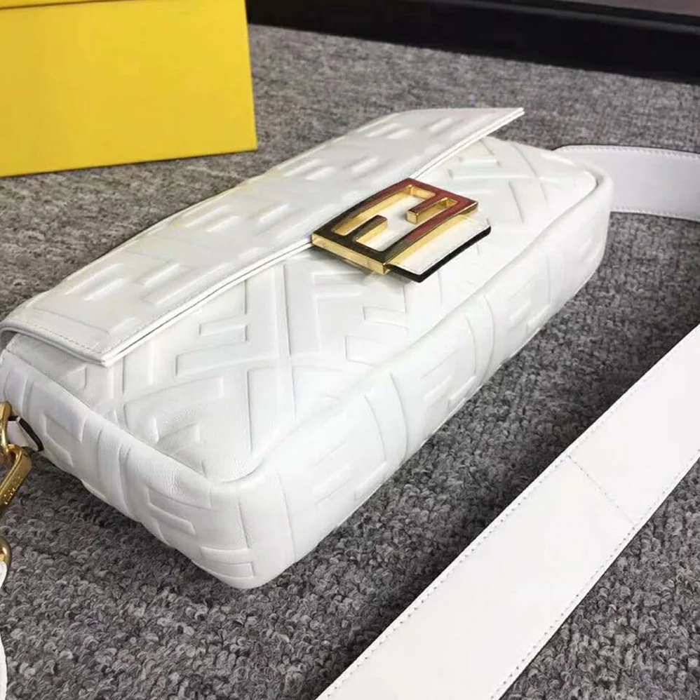 Fendi Iconic Baguette Leather Bag in Medium Size for Women in White