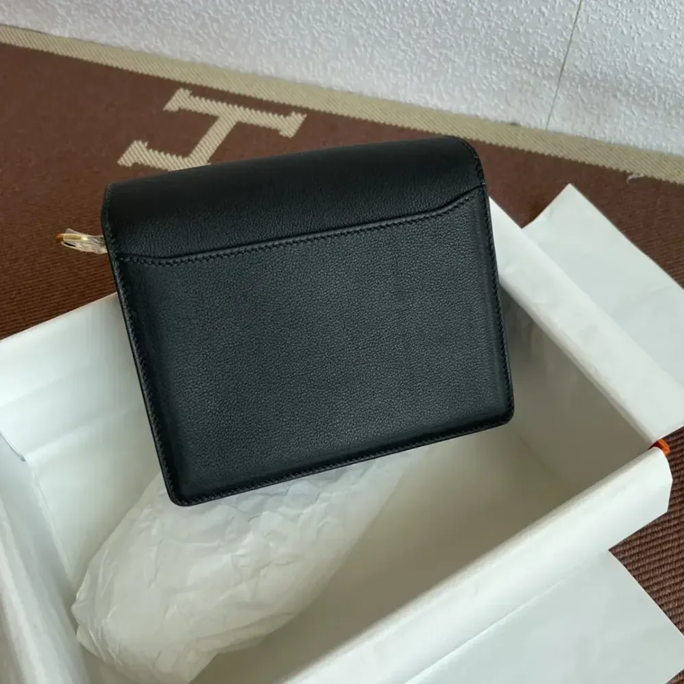 Hermes Roulis Mini Bag in Evercolor Calfskin for Women in Black/Gold