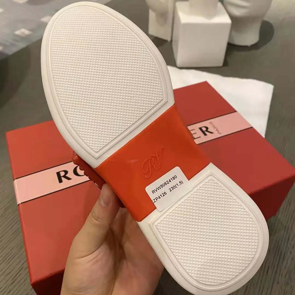 Roger Vivier Viv Skate Strass Buckle Sneakers in Soft Leather for Women in Red