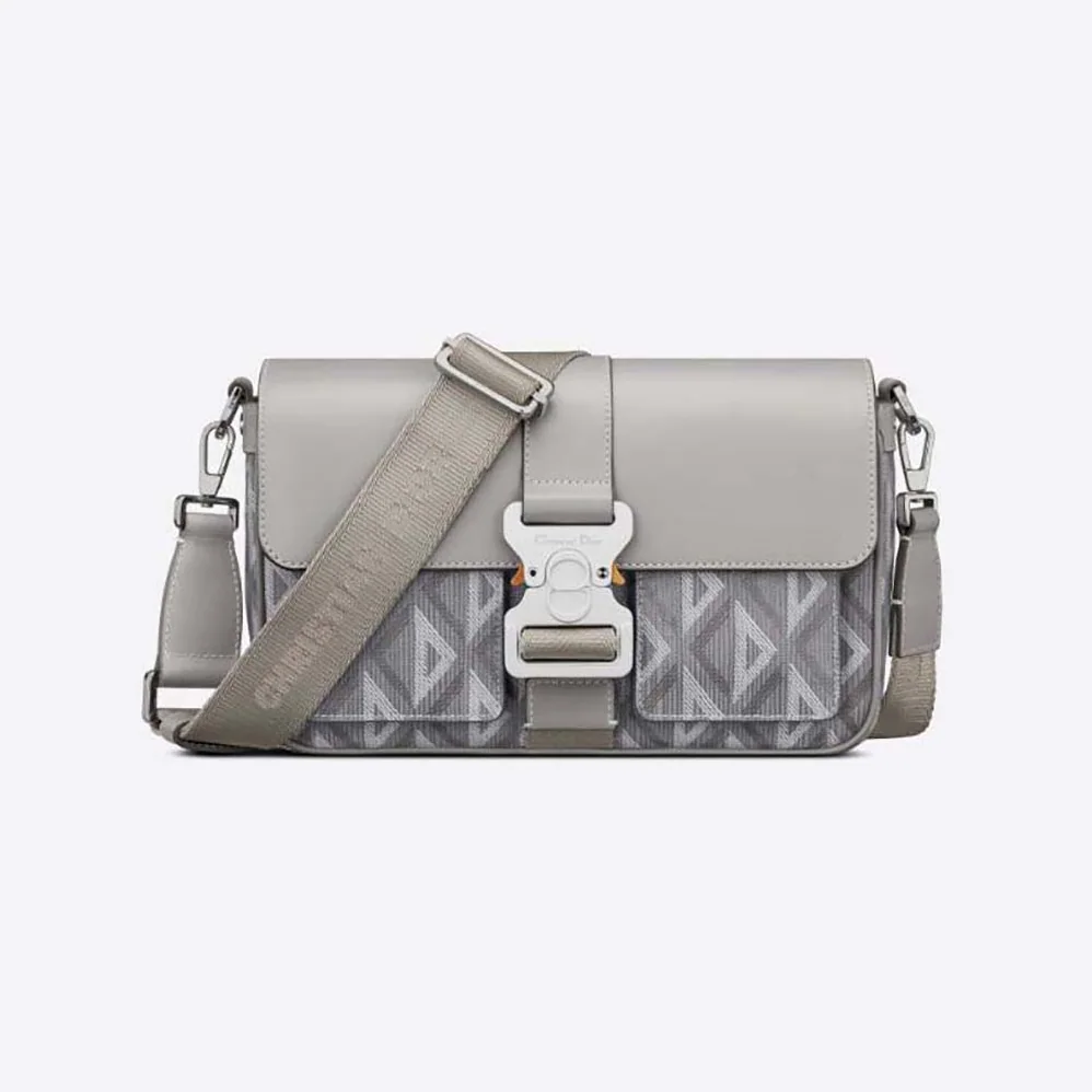 Dior Hit The Road Bag with Strap Dior Gray CD Diamond Canvas and Smooth Calfskin for Men Dior Hit The Road Bag with Strap Dior Gray CD Diamond Canvas and Smooth Calfskin for Men