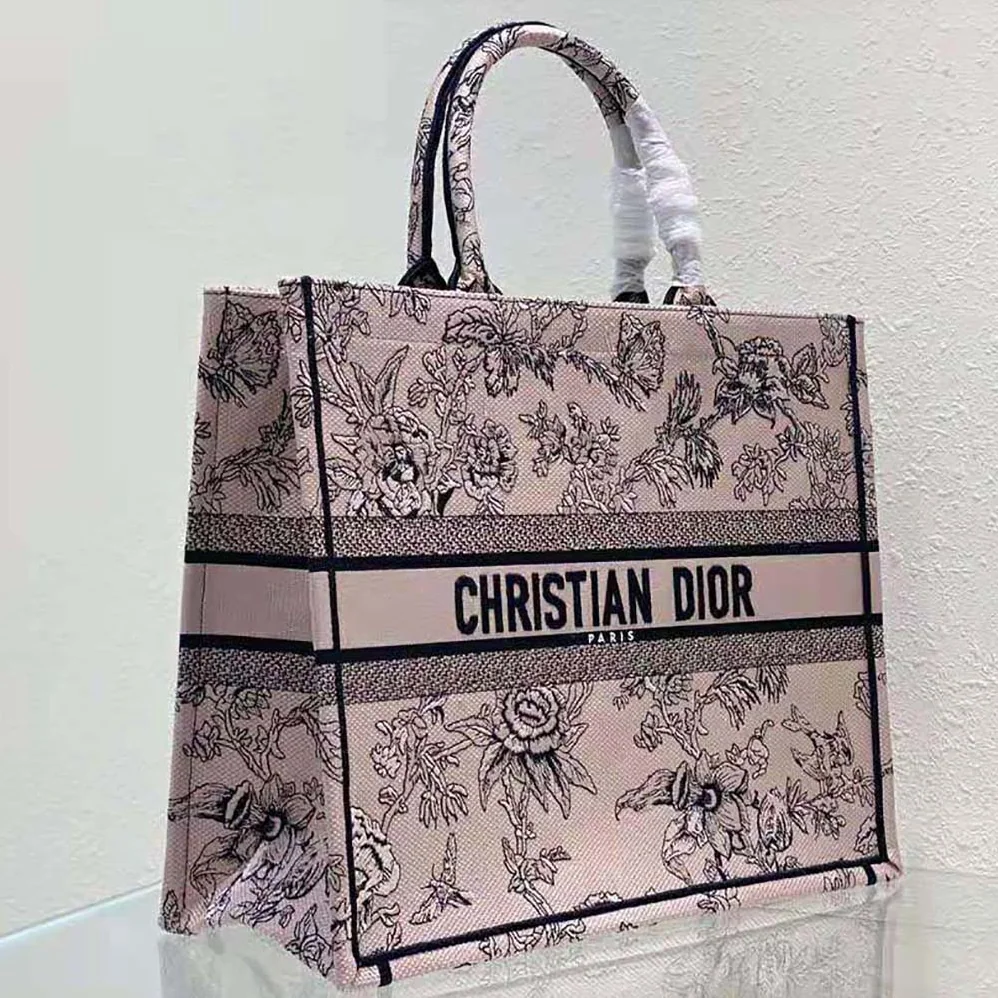 Dior Large Dior Book Tote Powder Pink Dior Jardin Botanique Embroidery for Women