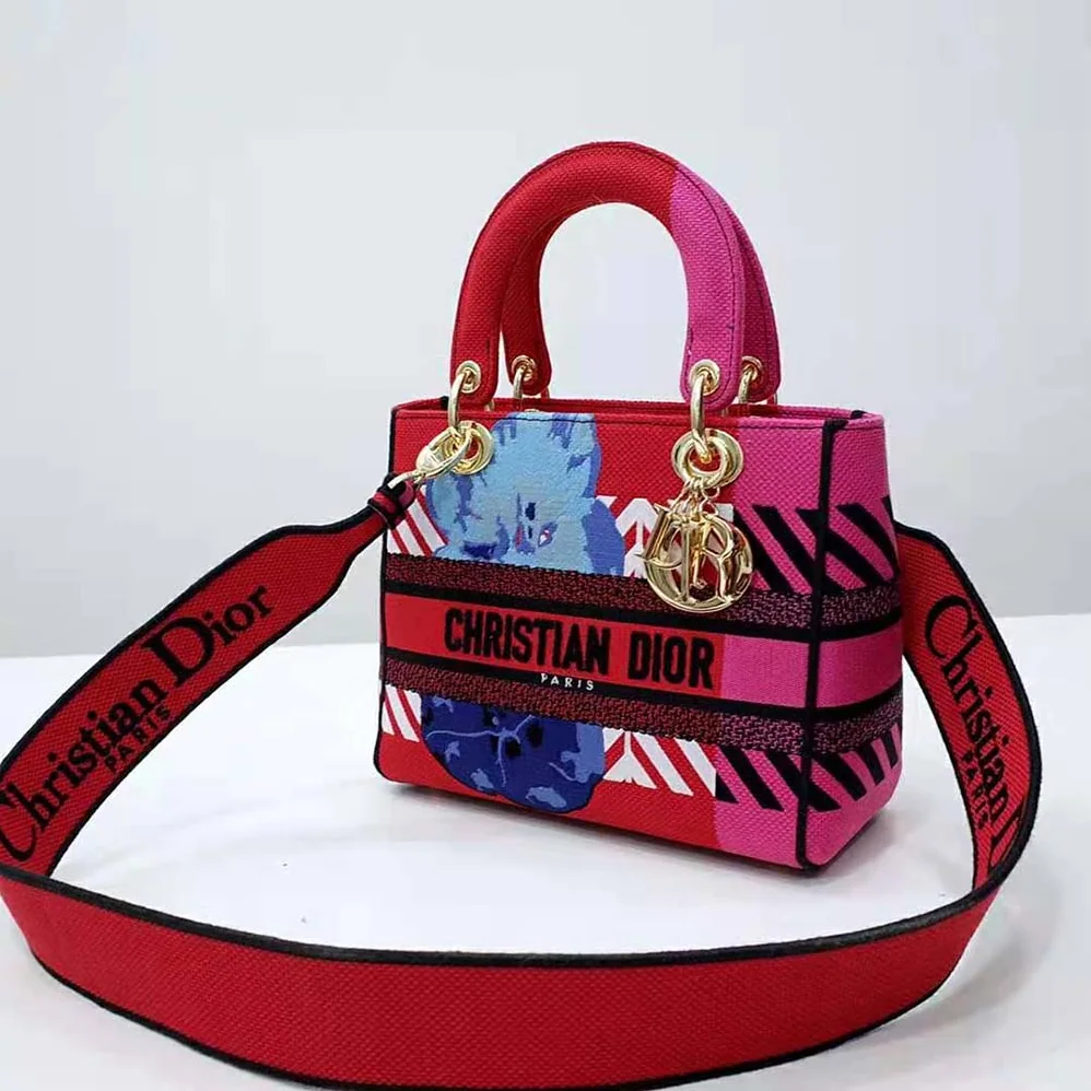 Dior Medium Lady D-lite Bag Bright Pink Multicolor D for Women in Flower Pop Embroidery