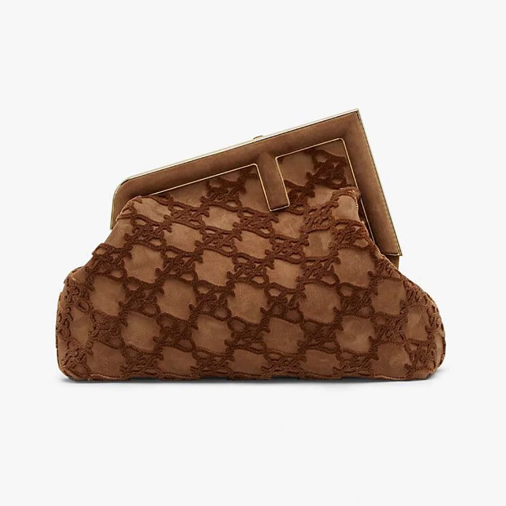 Fendi First Medium Red Suede Bag for Women in Brown