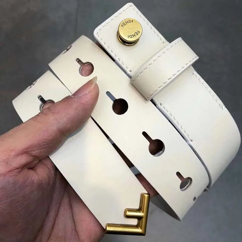 Fendi Long Tie Belt with F-Shaped Tip for Women in White