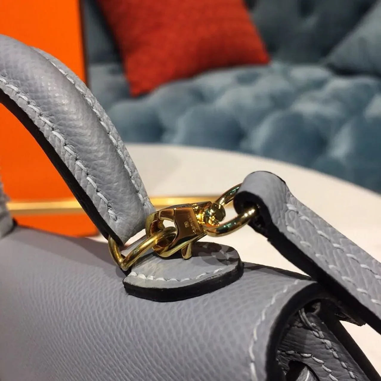 Hermes Kelly Mini Top Handle Bag in Bleu Glacier Gold Hardware