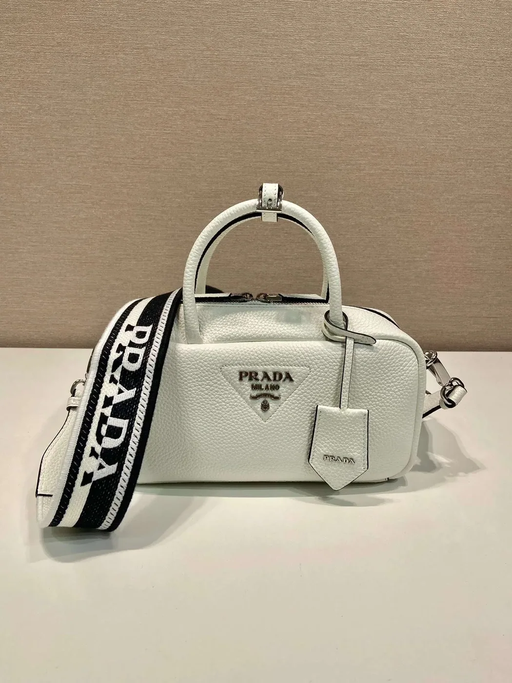 Prada Top-Handle Bag Brown/White/Green Khaki / 1BB102_2DKV_F02Z8_V_3OO Prada Top-Handle Bag Brown/White/Green Khaki / 1BB102_2DKV_F02Z8_V_3OO