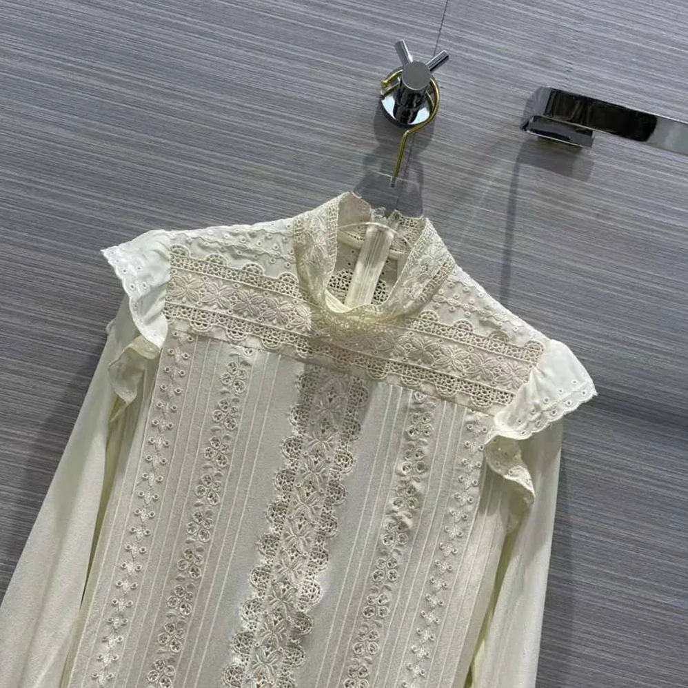 Celine Embroidered Blouse in Silk Crepe for Women