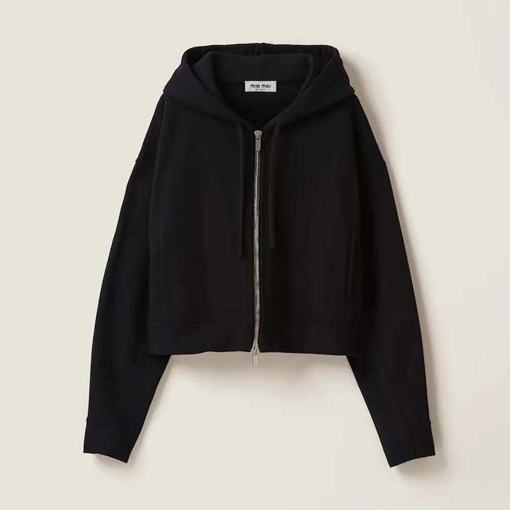 Miu Miu Cotton Hoodie with Embroidered Logo for Women in Black