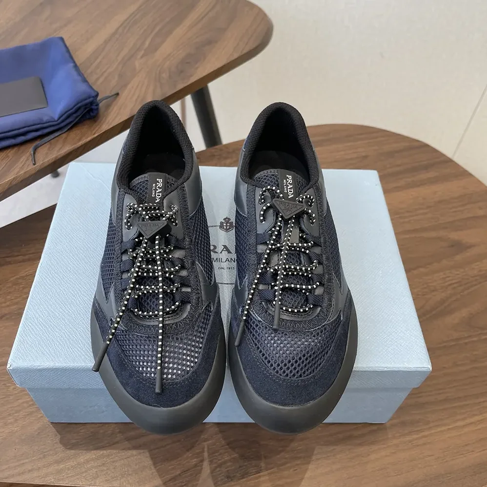 Prada Speedrock Leather And Mesh Fabric Sneakers for Unisex in Black