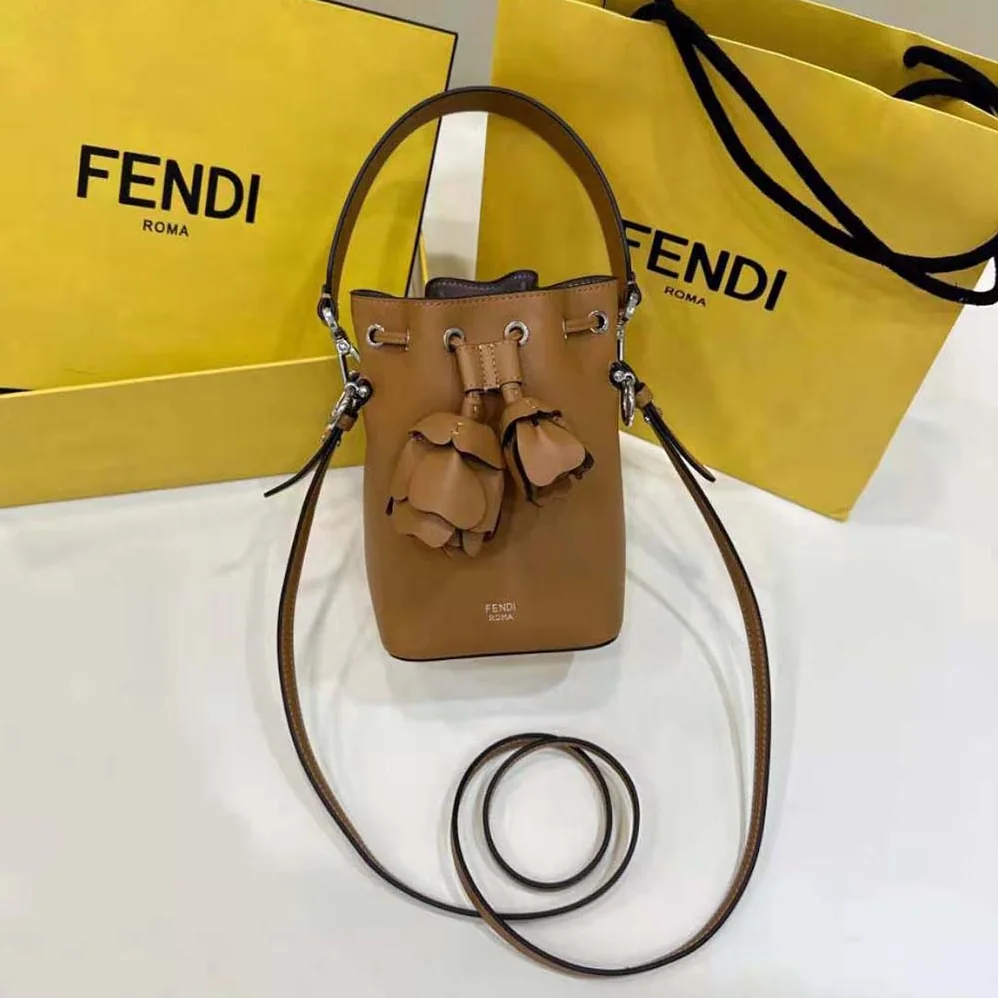 Fendi Mon Tresor Brown Leather Mini-bag with 3D Roses for Women Fendi Mon Tresor Brown Leather Mini-bag with 3D Roses for Women