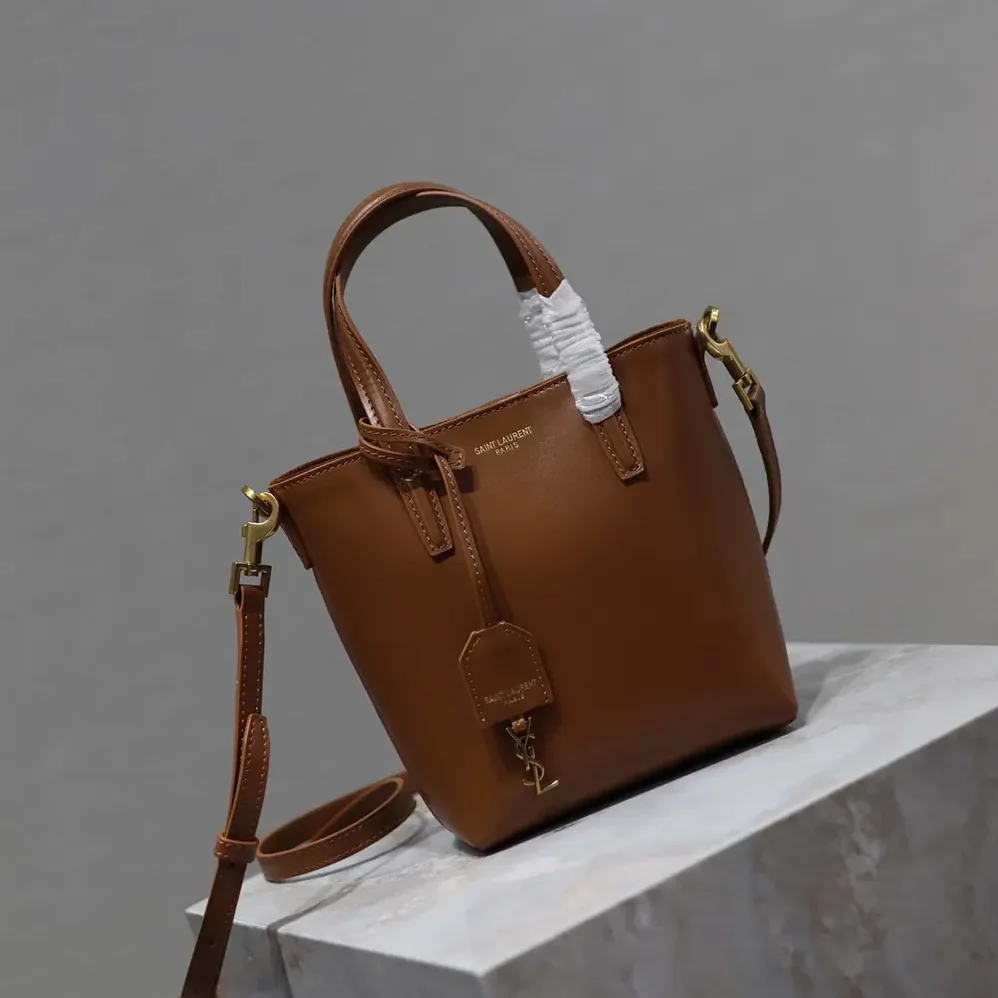 Saint Laurent YSL Mini Toy Shopping Saint Laurent in Box Leather for Women in Brown