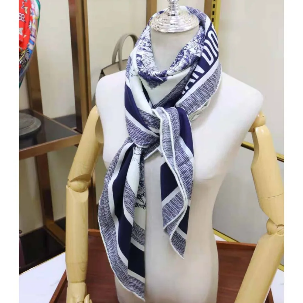 Dior Toile De Jouy Quatre Saisons Square Scarf Blue Silk Twill for Women Dior Toile De Jouy Quatre Saisons Square Scarf Blue Silk Twill for Women