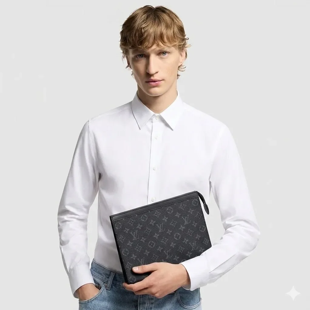 Louis Vuitton Pochette Voyage MM Pouch / Black/ Grey Monogram Eclipse Silver Hardware Louis Vuitton Pochette Voyage MM Pouch / Black/ Grey Monogram Eclipse Silver Hardware